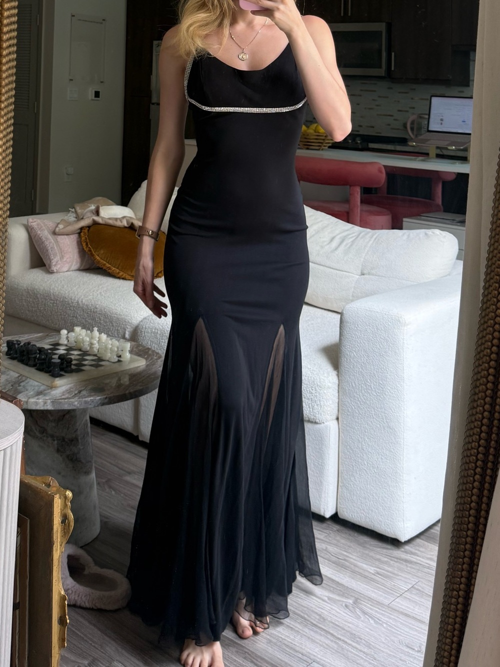 Nicole Bakti Siren maxi Rhinestone Trim Black Mermaid Gown XS